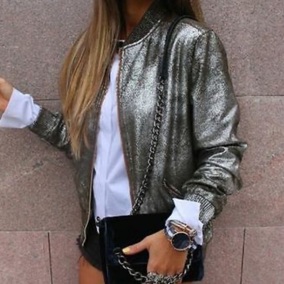 Zara Metallic Bomber Jacket - Picture 1 of 6
